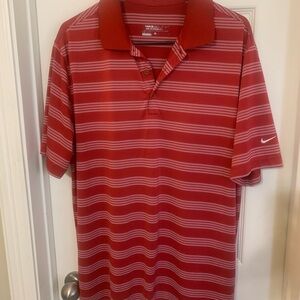 Nike Men's Red and White Striped Polo Shirt
